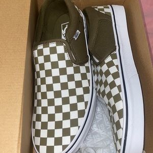 green and white checkered slip on vans